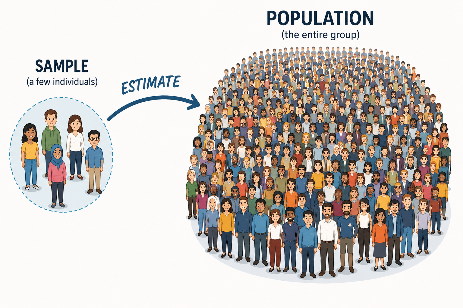 Illustration of a small sample group used to represent and estimate a larger population